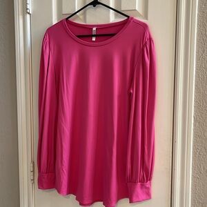 Acting Pro Pink Long Sleeve Women's Top Pleated Puff Shoulder Blouse Shirt Sz L